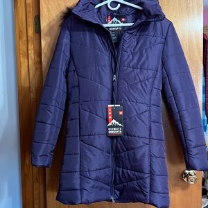 Winter coat with detachable hood brand new with tags deep purple.